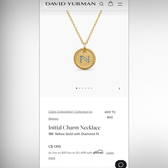 David Yurman Jewelry - DAVID YURMAN INITIAL“N” CHARM GOLD/DIAMONDS NECKLACE
